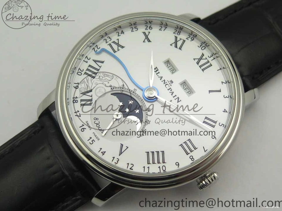 0512 FlexibleFit Villeret Quantième Complet 8 Jours SS Complicated Function OMF 1:1 Best Edition White Dial on Black Leather Strap A 7984